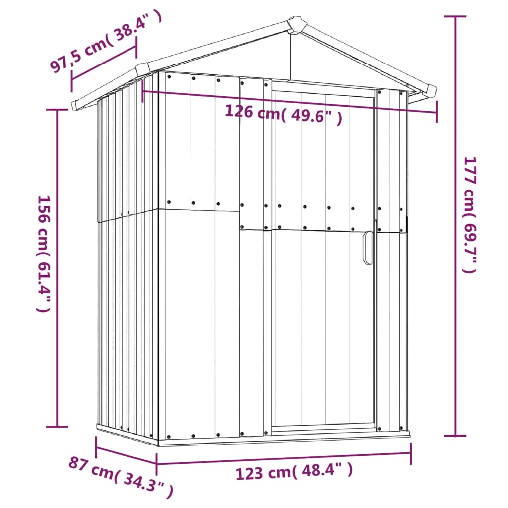 vidaXL Capanno da Giardino Verde 126x97,5x177 cm Acciaio Zincato