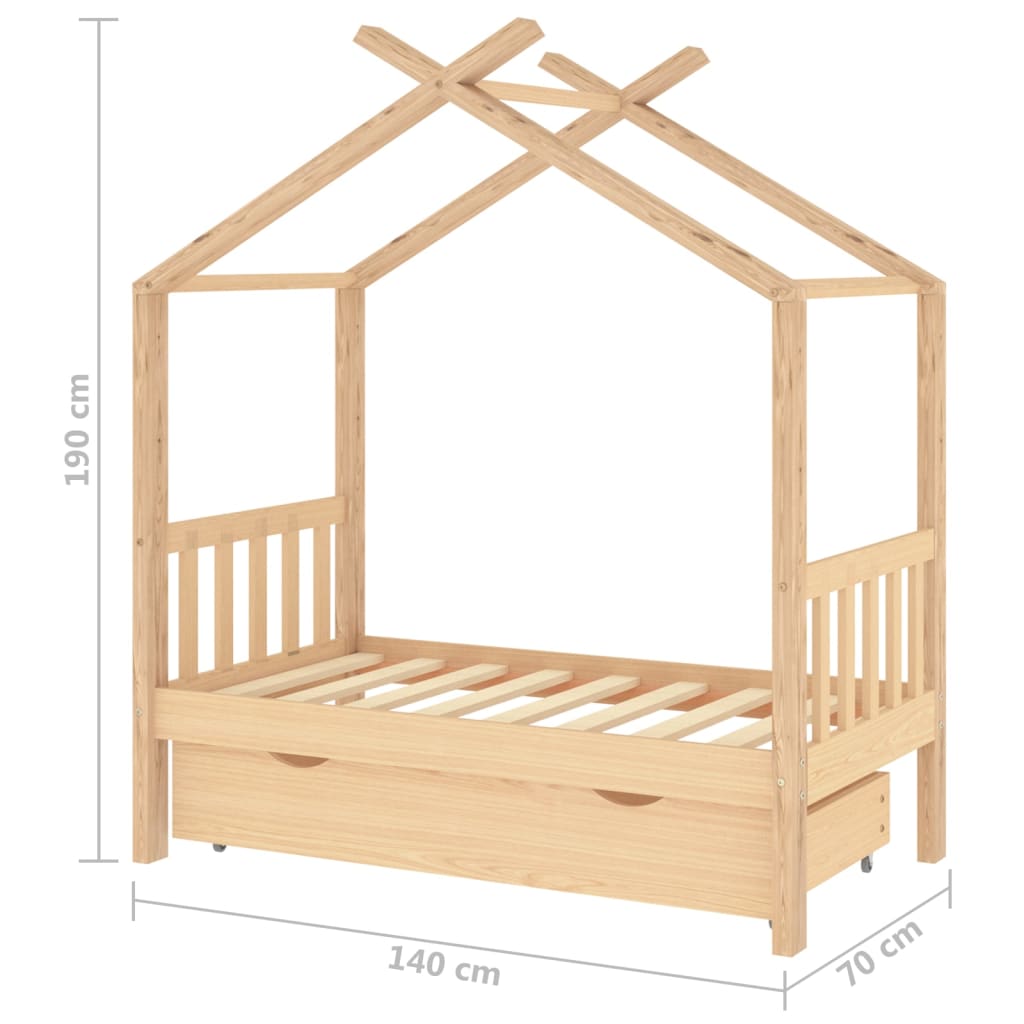 vidaXL Giroletto per Bambini con Cassetto Legno Massello Pino 70x140cm