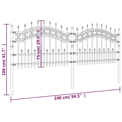 vidaXL Recinzione da Giardino con Punta a Lancia Nera 115cm Acciaio