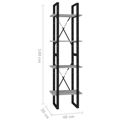 vidaXL Libreria 4 Ripiani Grigio Cemento 40x30x140cm Legno Multistrato