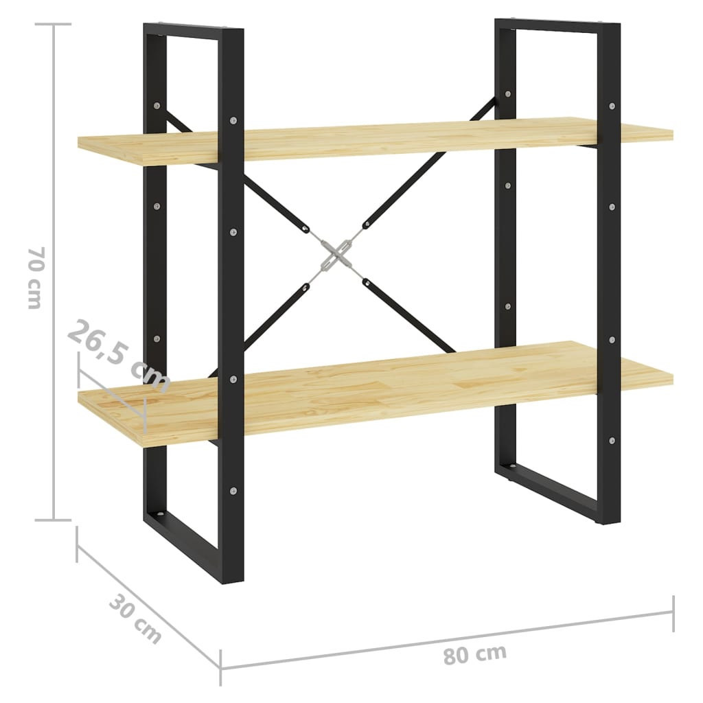 vidaXL Libreria a 2 Ripiani 80x30x70 cm in Legno Massello di Pino