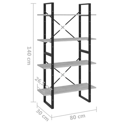 vidaXL Libreria 4 Ripiani Grigio Cemento 80x30x140cm Legno Multistrato