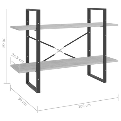 vidaXL Libreria 2 Ripiani Grigio Cemento 100x30x70cm Legno Multistrato