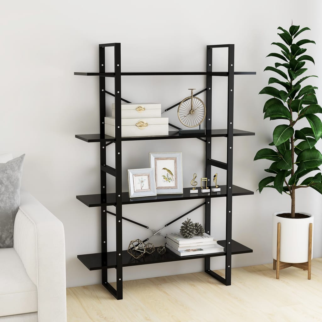 vidaXL Libreria a 4 Ripiani Nera 100x30x140 cm in Legno Multistrato