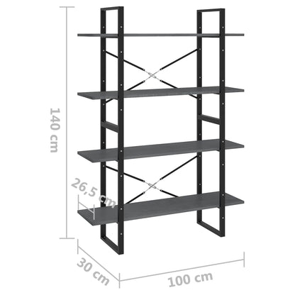 vidaXL Libreria a 4 Ripiani Grigia 100x30x140 cm in Massello di Pino