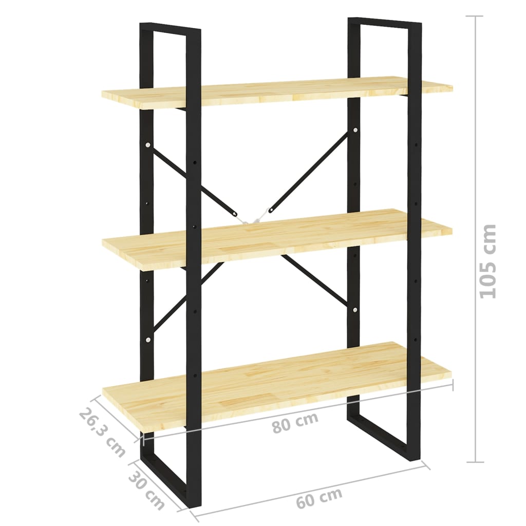 vidaXL Libreria a 3 Ripiani 80x30x105 cm in Legno Massello di Pino