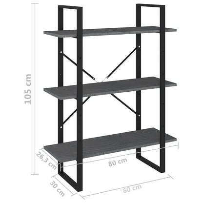vidaXL Libreria a 3 Ripiani Grigia 80x30x105 cm in Massello di Pino