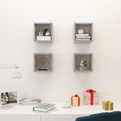 vidaXL Mensole Parete a Cubo 4 pz Grigio Cemento 22x15x22 cm