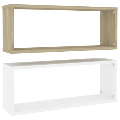 vidaXL Mensole a Cubo 2pz Bianco Rovere Sonoma 60x15x23 cm Multistrato