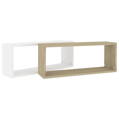 vidaXL Mensole a Cubo 2pz Bianco Rovere Sonoma 60x15x23 cm Multistrato