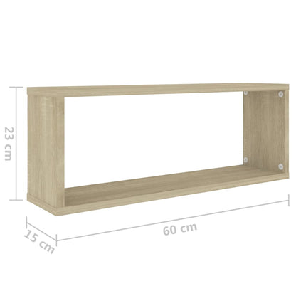 vidaXL Mensole a Cubo 2pz Bianco Rovere Sonoma 60x15x23 cm Multistrato