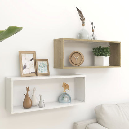 vidaXL Mensole a Cubo 2pz Bianco Rovere Sonoma 60x15x23 cm Multistrato