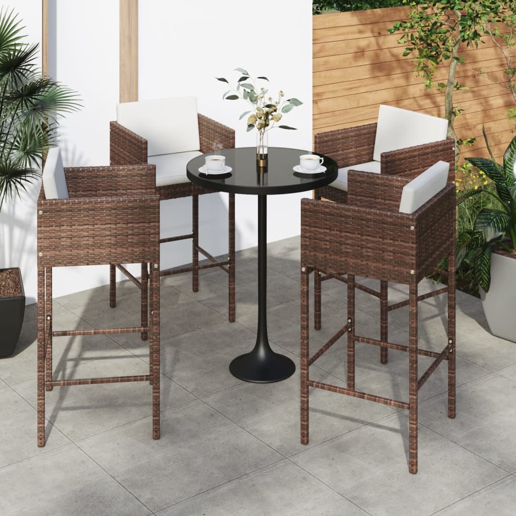 vidaXL Sgabelli da Bar 4 pz con Cuscini Marroni in Polyrattan