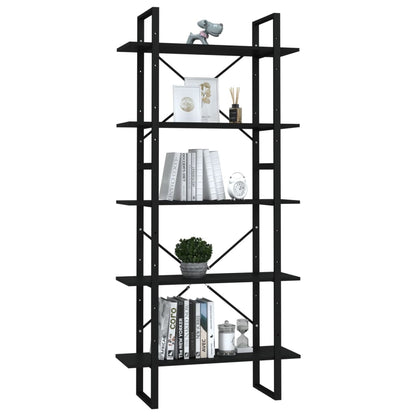 vidaXL Libreria a 5 Ripiani Nera 80x30x175 cm in Legno Multistrato