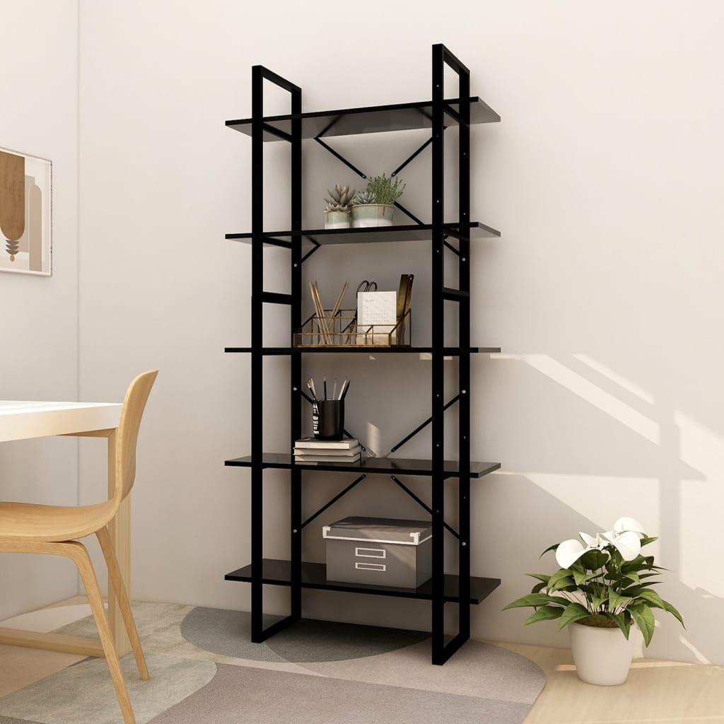vidaXL Libreria a 5 Ripiani Nera 80x30x175 cm in Legno Multistrato