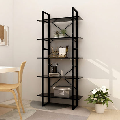 vidaXL Libreria a 5 Ripiani Nera 80x30x175 cm in Legno Multistrato