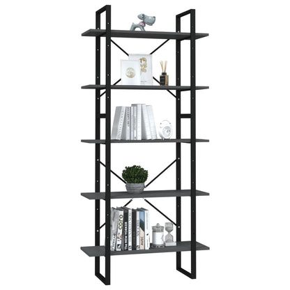 vidaXL Libreria a 5 Ripiani Grigia 80x30x175 cm in Legno Multistrato