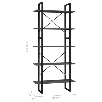 vidaXL Libreria a 5 Ripiani Grigia 80x30x175 cm in Legno Multistrato