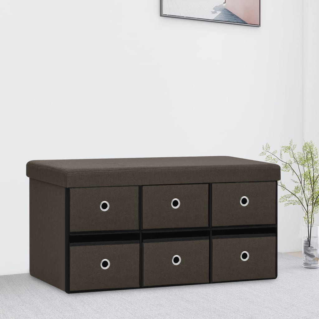 vidaXL Cassapanca Pieghevole Marrone Scuro 76x38x38 cm in Simil Lino