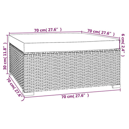 vidaXL Poggiapiedi da Giardino con Cuscino Nero 70x70x30 cm Polyrattan