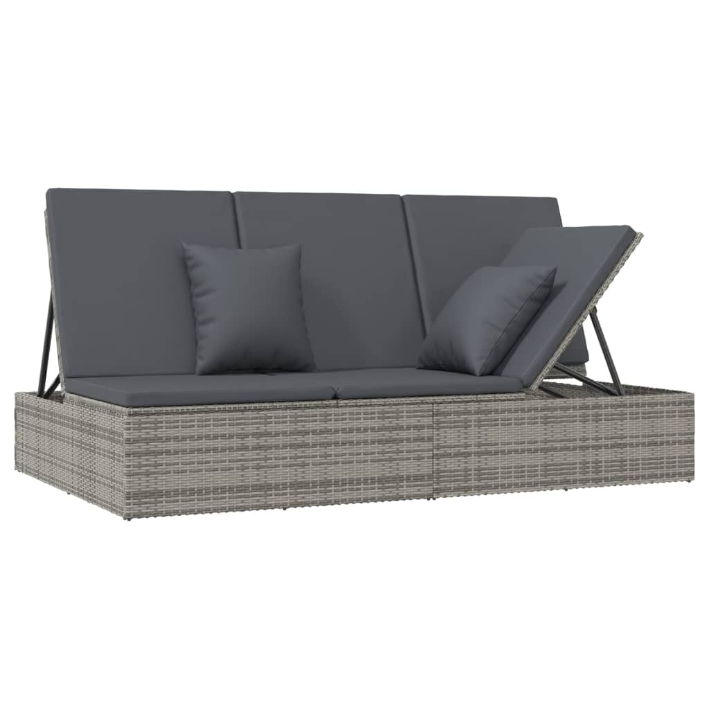 vidaXL Lettino Reclinabile con Cuscini in Polyrattan Grigio Scuro