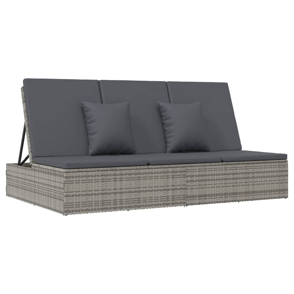 vidaXL Lettino Reclinabile con Cuscini in Polyrattan Grigio Scuro