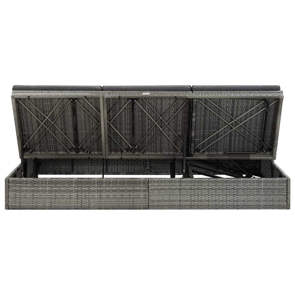 vidaXL Lettino Reclinabile con Cuscini in Polyrattan Grigio Scuro