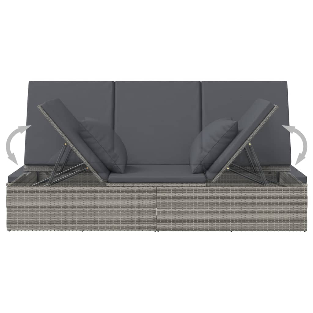 vidaXL Lettino Reclinabile con Cuscini in Polyrattan Grigio Scuro