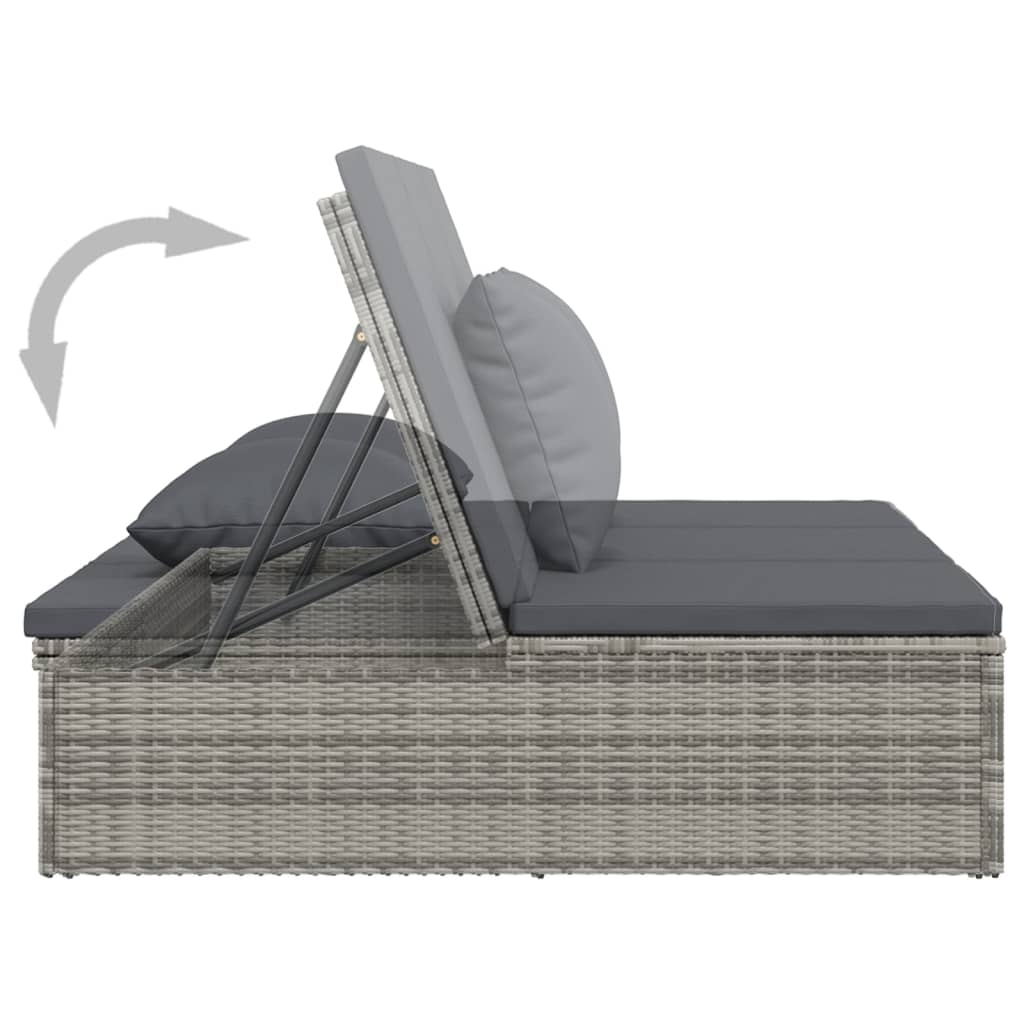vidaXL Lettino Reclinabile con Cuscini in Polyrattan Grigio Scuro