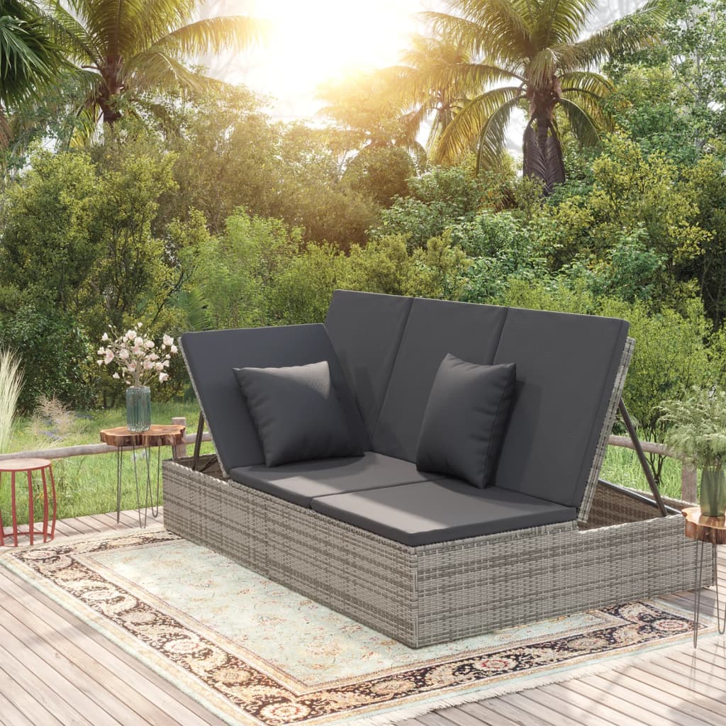 vidaXL Lettino Reclinabile con Cuscini in Polyrattan Grigio Scuro