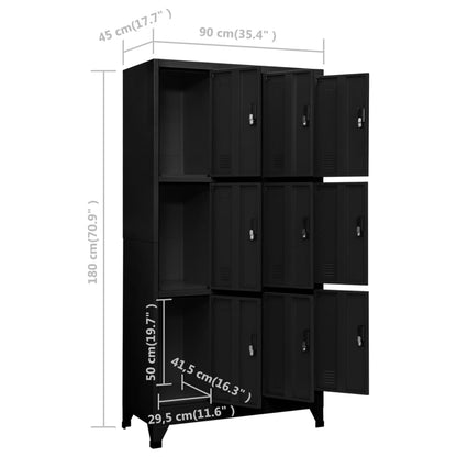 vidaXL Armadietto con Serratura Nero 90x45x180 cm in Acciaio