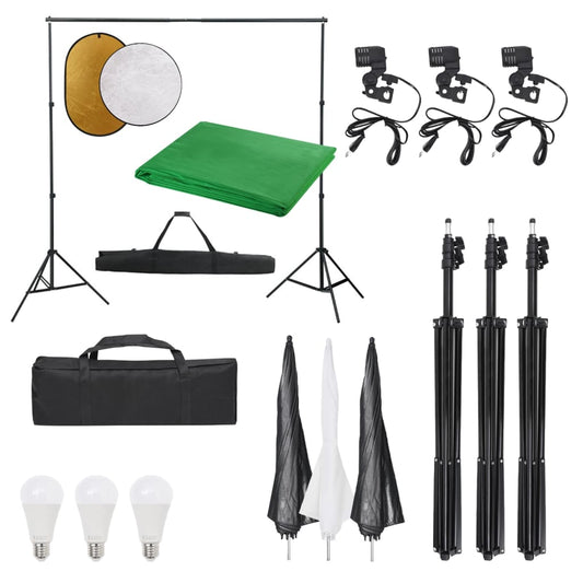 vidaXL Kit per Studio Fotografico con Set Luci, Fondale e Riflettore
