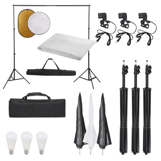 vidaXL Kit per Studio Fotografico con Set Luci, Fondale e Riflettore