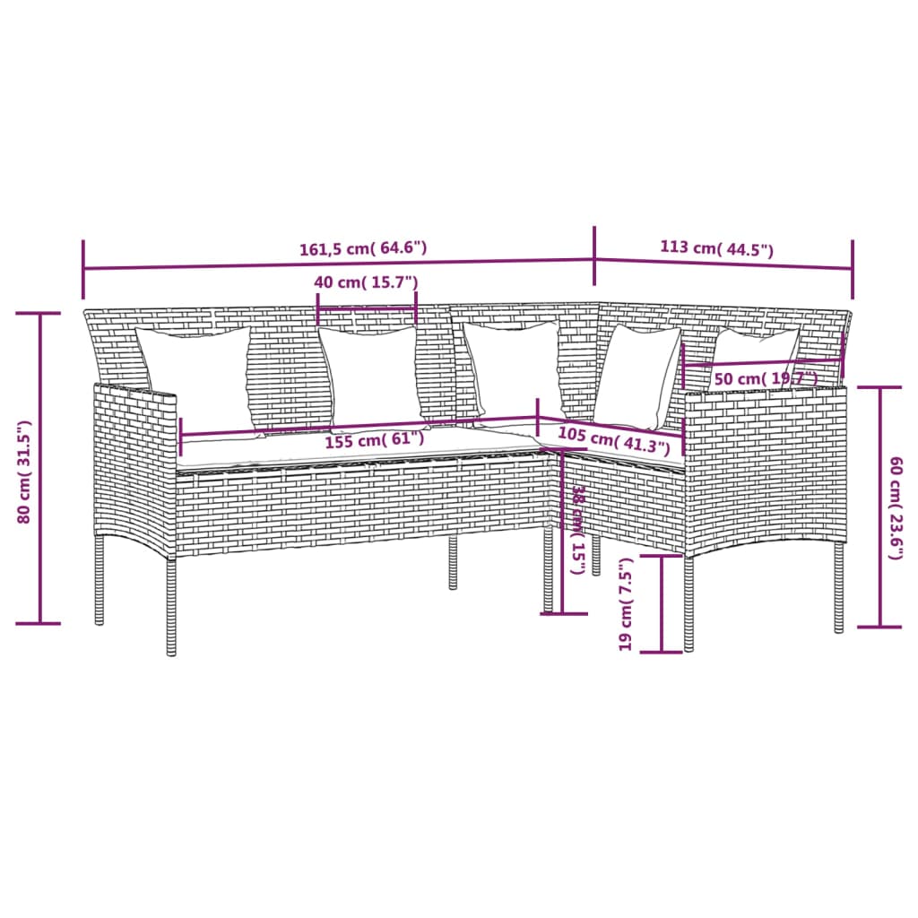 vidaXL Divano a Forma di L con Cuscini in Polyrattan Grigio
