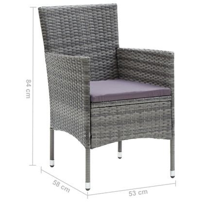vidaXL Set da Pranzo per Giardino 3 pz con Cuscini Polyrattan Grigio
