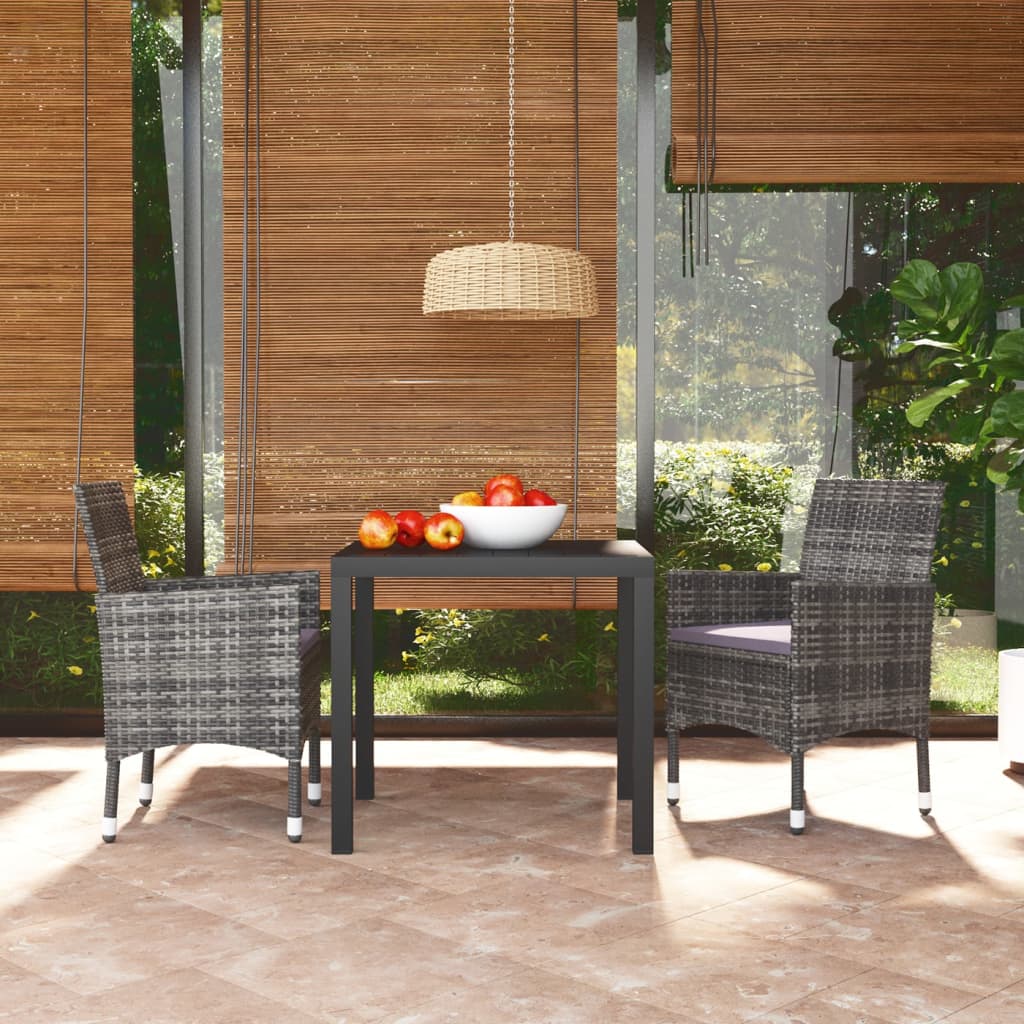 vidaXL Set da Pranzo per Giardino 3 pz con Cuscini Polyrattan Grigio