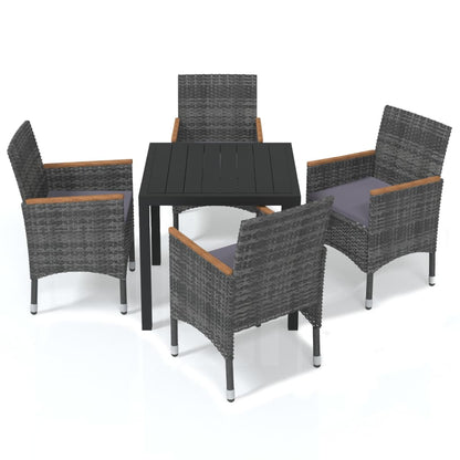 vidaXL Set da Pranzo per Giardino 5 pz con Cuscini Polyrattan Grigio