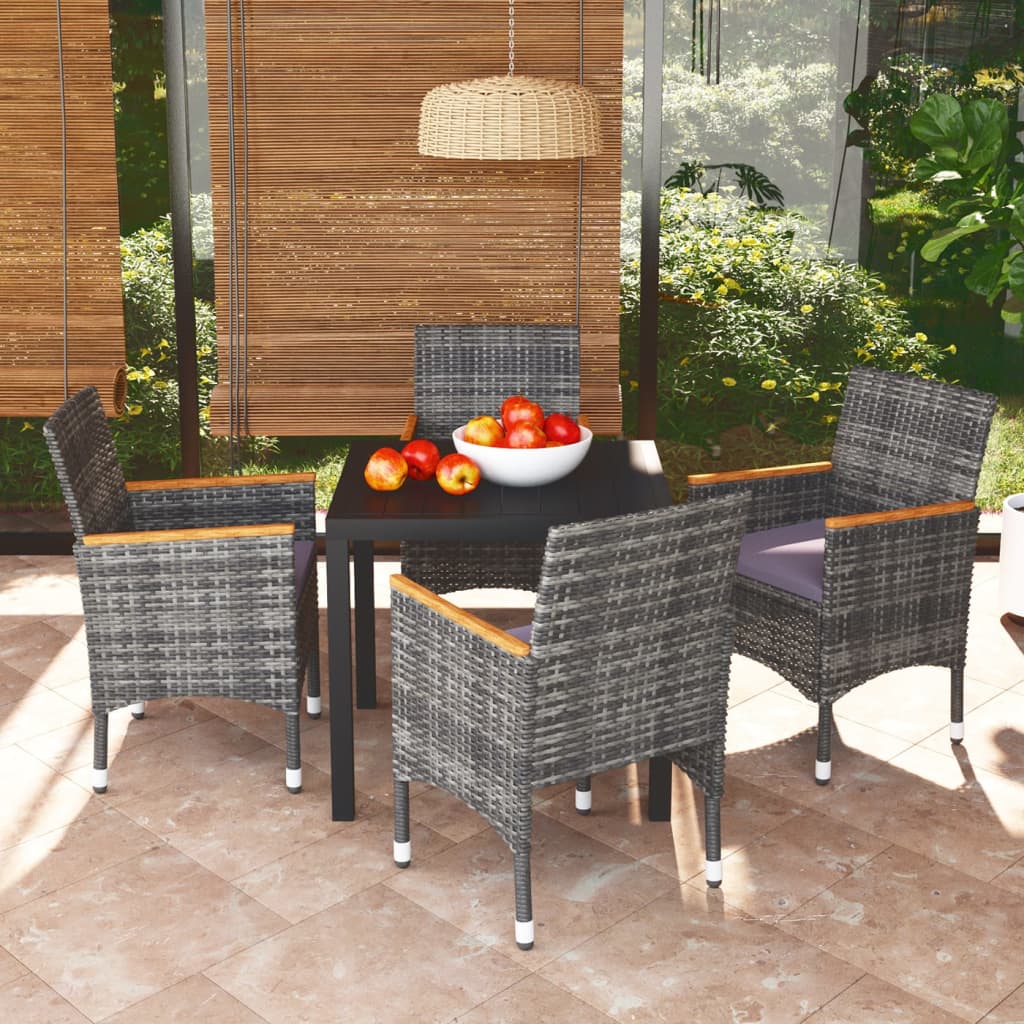 vidaXL Set da Pranzo per Giardino 5 pz con Cuscini Polyrattan Grigio