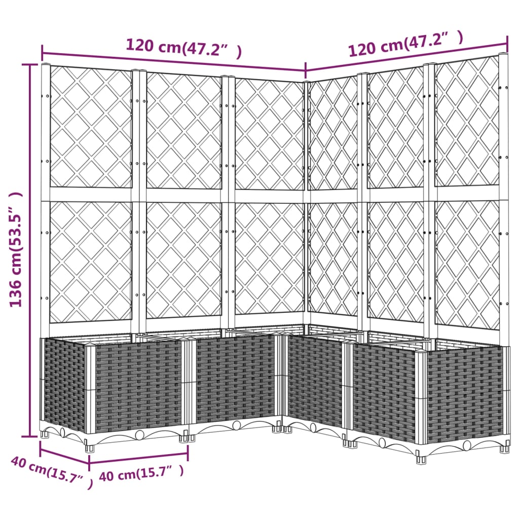 vidaXL Fioriera da Giardino Graticcio Grigio Blu 120x120x136cm PP