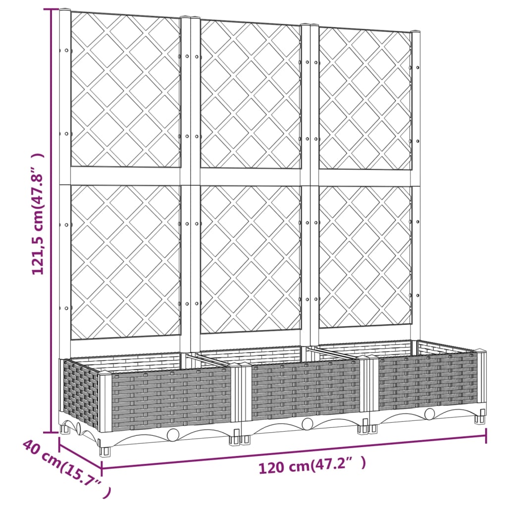 vidaXL Fioriera da Giardino con Graticcio Marrone 120x40x121,5cm in PP