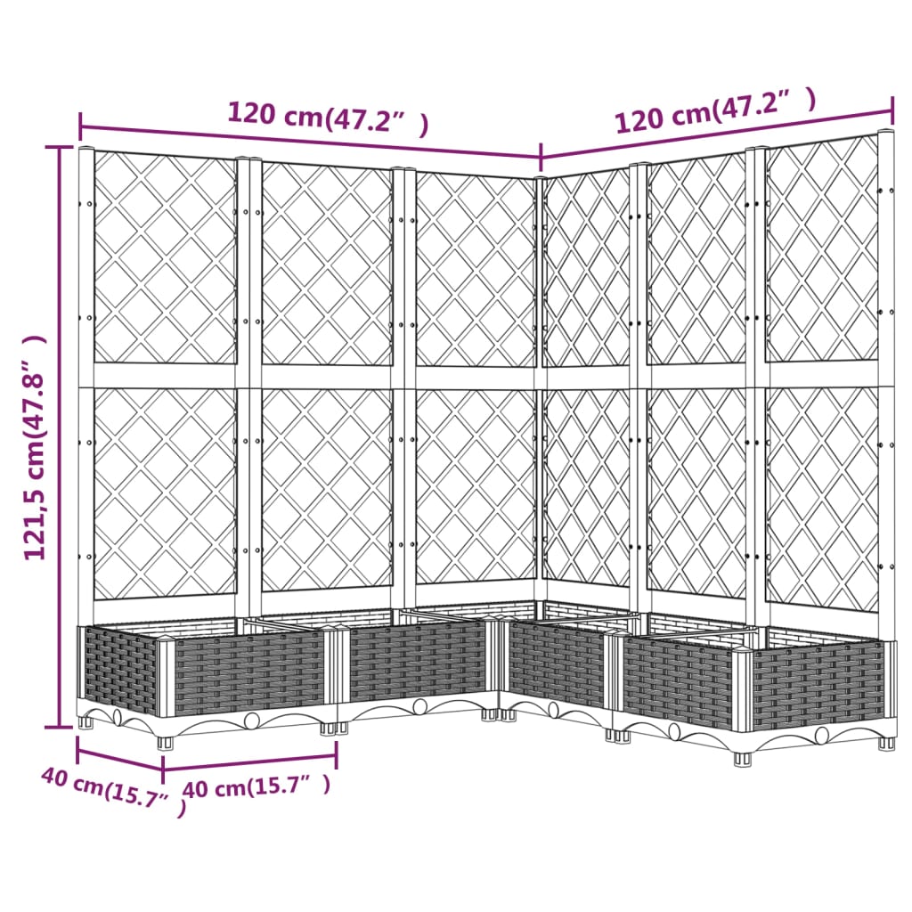 vidaXL Fioriera da Giardino e Graticcio Marrone 120x120x121,5 cm in PP VIDAXL