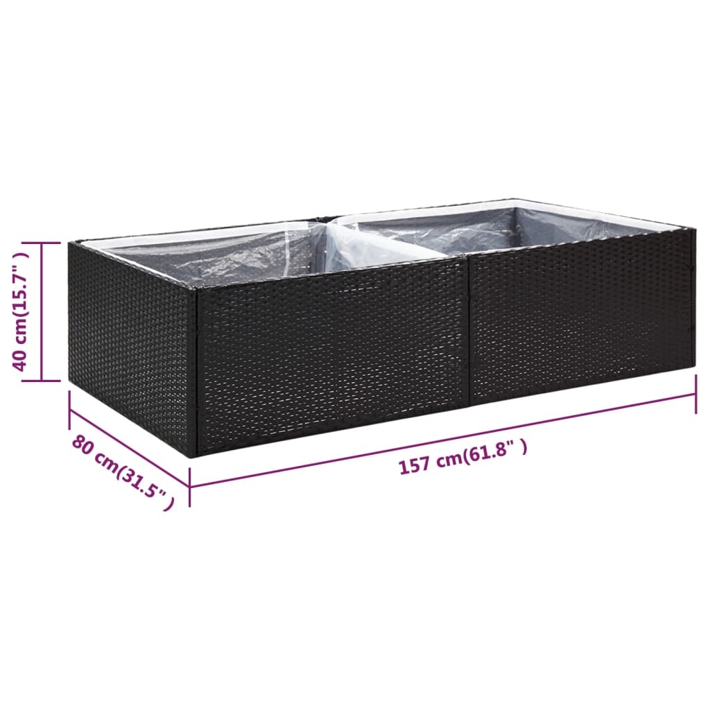 vidaXL Fioriera da Giardino Nero 157x80x40 cm in Polyrattan