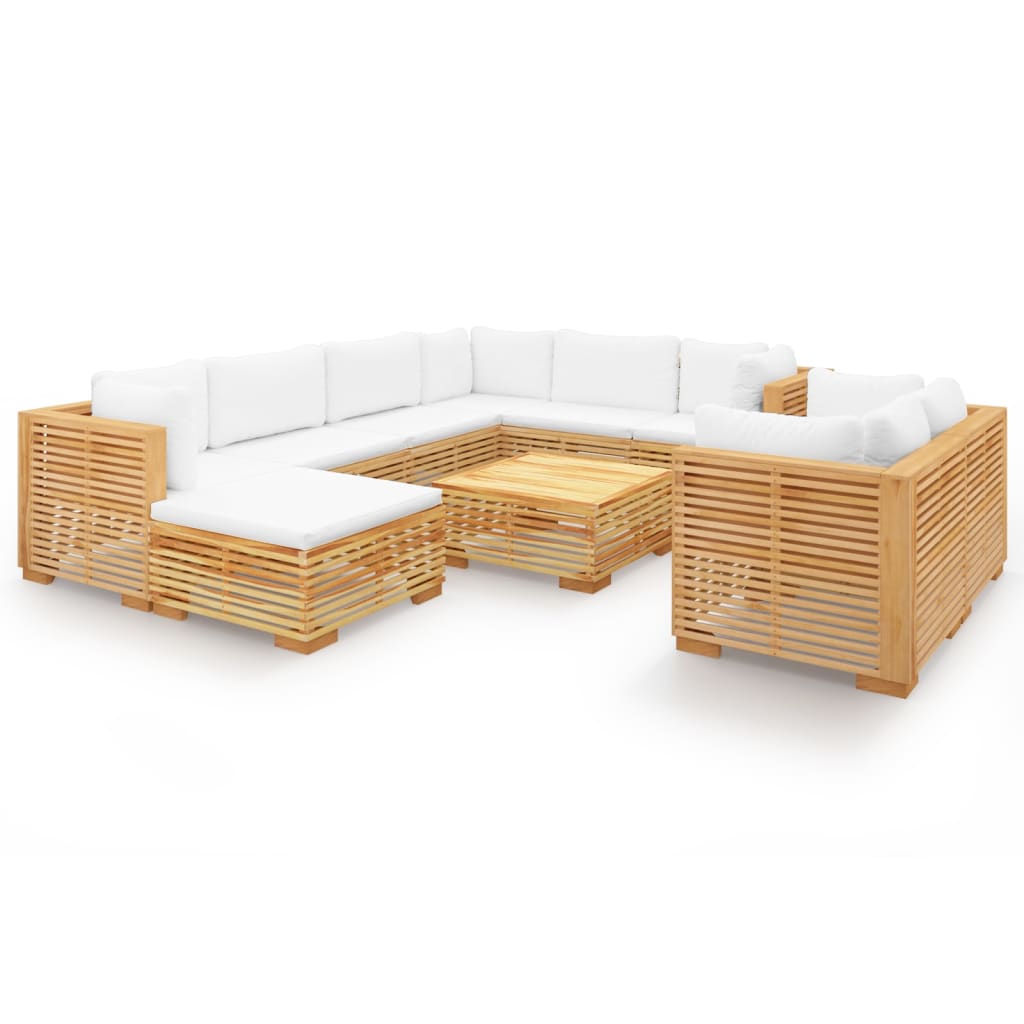 vidaXL Set Divani da Giardino 10 pz con Cuscini Legno Massello di Teak