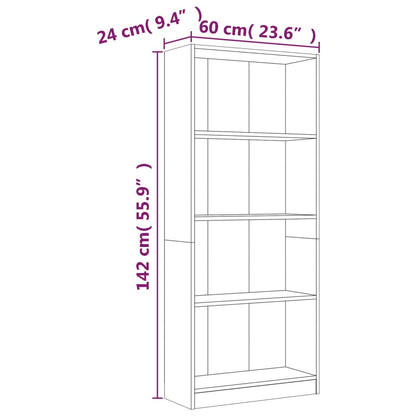 vidaXL Libreria 4 Ripiani Grigio Sonoma 60x24x142 cm Legno Multistrato