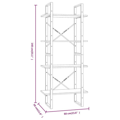 vidaXL Libreria 4 Ripiani Grigio Sonoma 60x30x140 cm Legno Multistrato VIDAXL