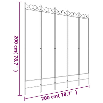 vidaXL Divisorio a 5 Pannelli Bianco 200x200 cm Tessuto