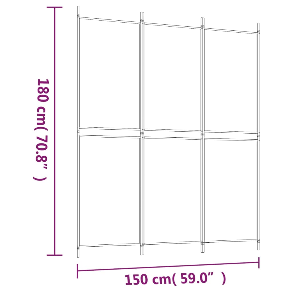 vidaXL Divisorio a 3 Pannelli bianco 150x180 cm in Tessuto
