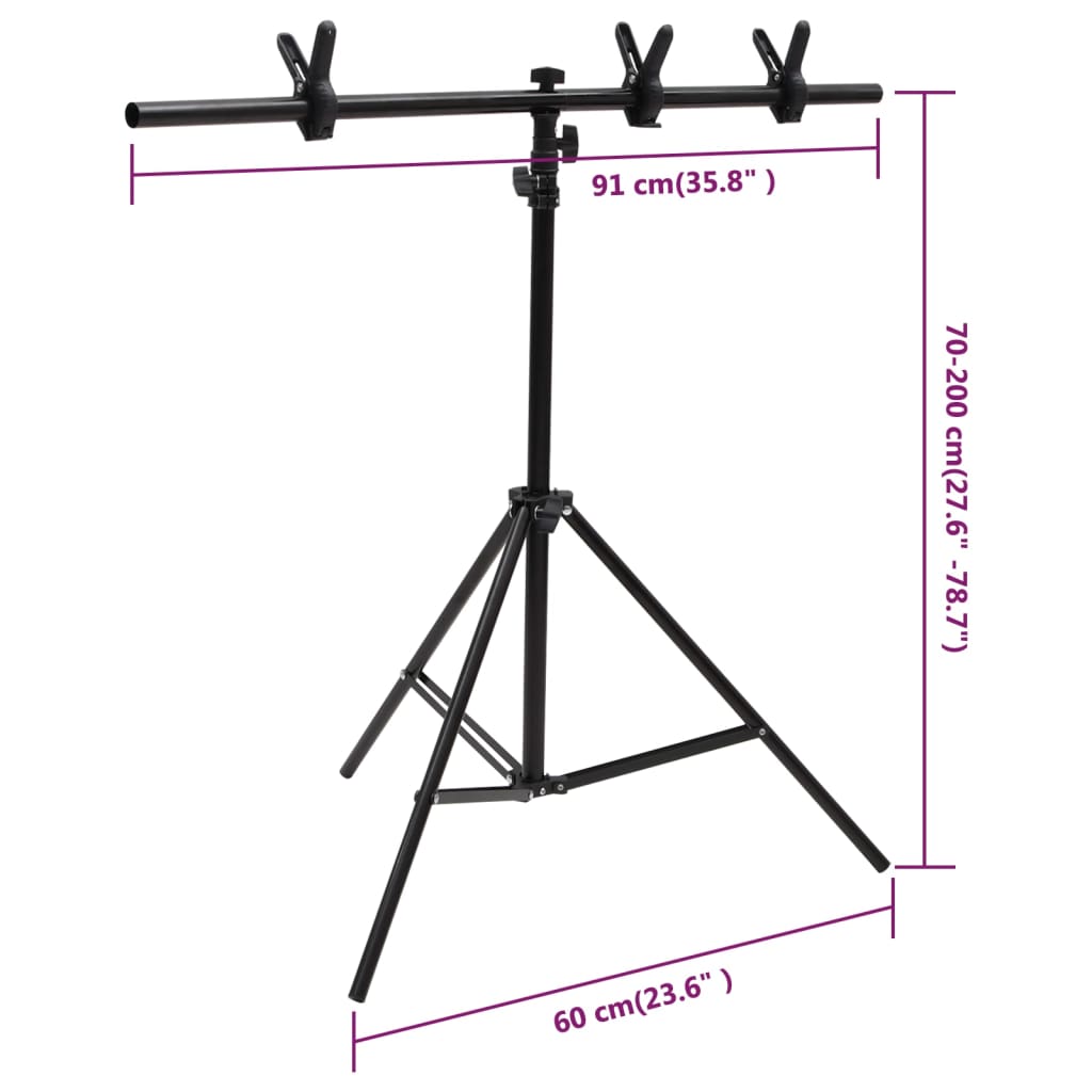 vidaXL Supporto per Sfondo a T Nero 91x60x(70-200) cm