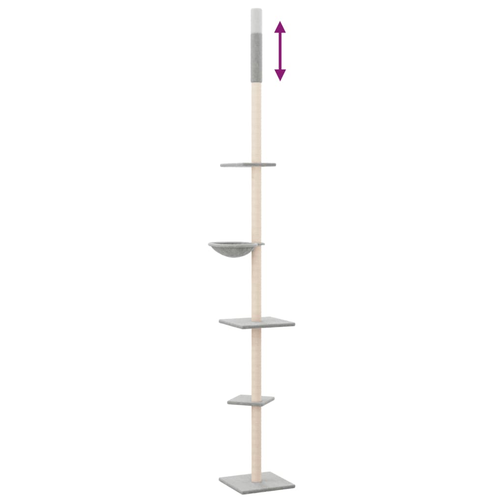 vidaXL Albero per Gatti Pavimento Soffitto Grigio Chiaro 263,5-289,5cm