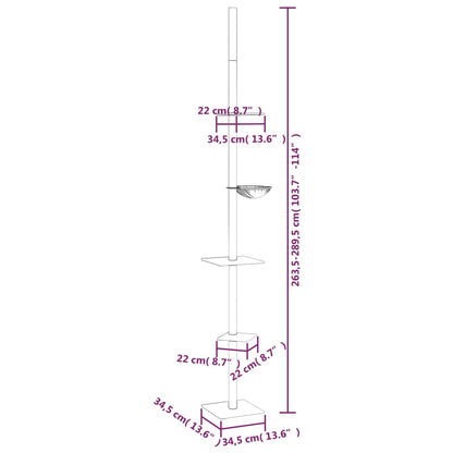 vidaXL Albero per Gatti Pavimento Soffitto Grigio Chiaro 263,5-289,5cm